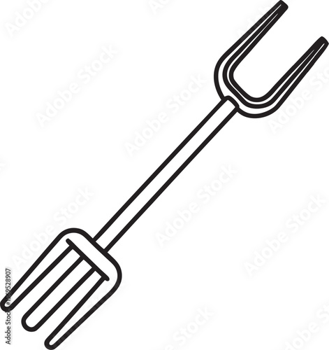 Black outline garden fork tool agriculture farming