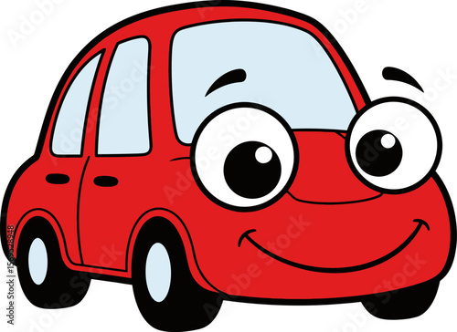 Adorable cartoon red car with big eyes and a friendly smile