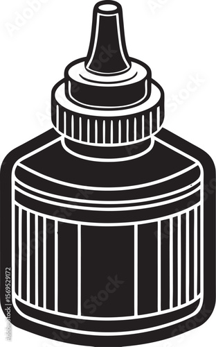 Black ink bottle with dropper illustration drawing