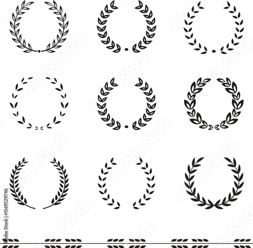 Laurel Wreath Vector Set. Collection of Foliate Award Wreaths for Cinema Festivals etc