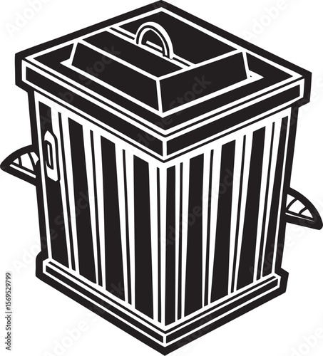 Black trash receptacle with handle and side grips white