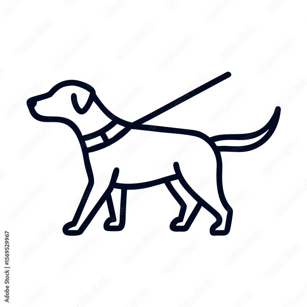 Fototapeta premium Dog icon walking on leash with simple line design 