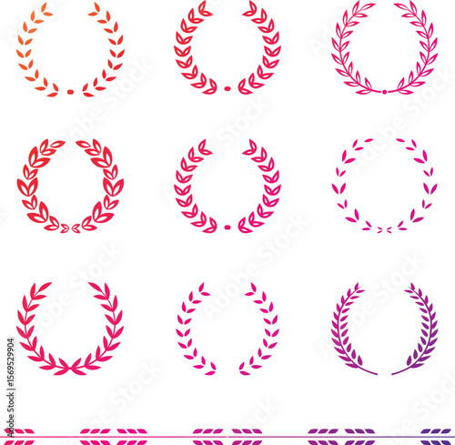 Laurel Wreath Vector Set. Collection of Foliate Award Wreaths for Cinema Festivals etc
