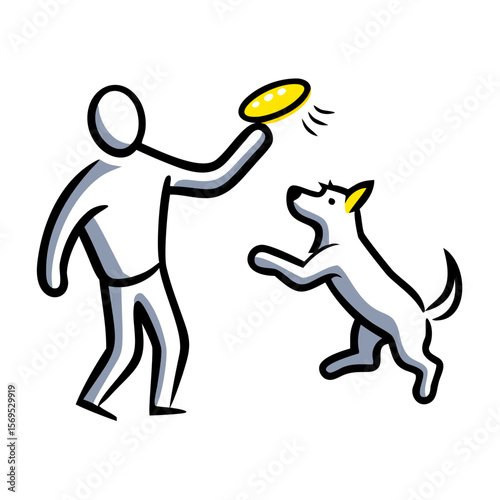 Person playing frisbee with dog in a cheerful outdoor setting  