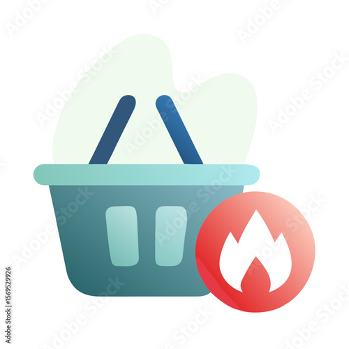 Shopping basket icon with flame symbol representing hot deals  