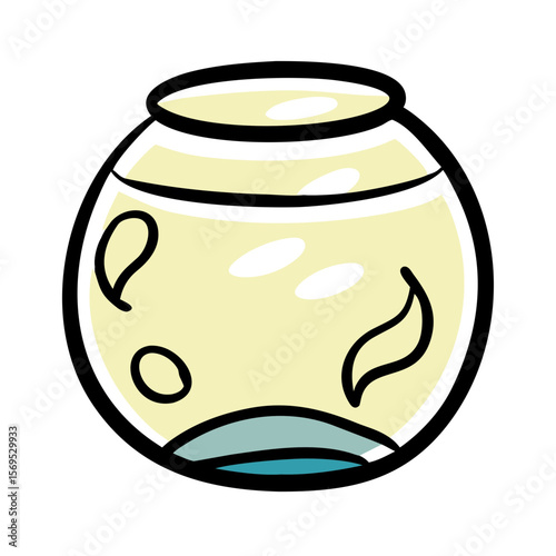 Cartoon fishbowl with water and fish swimming inside  