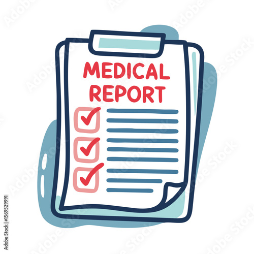 Medical report clipboard with checkmarks and a blue background  