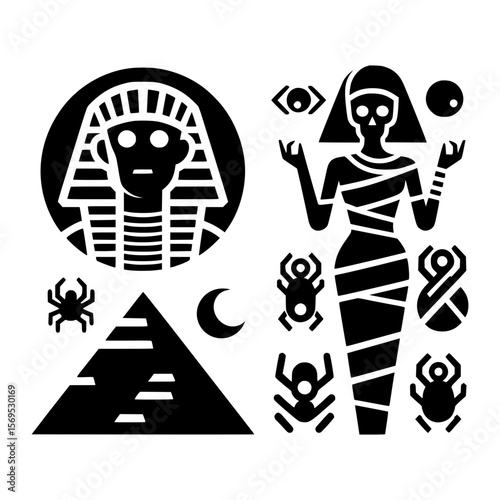 Ancient egypt icon set pharaoh mummy pyramid scarab beetles