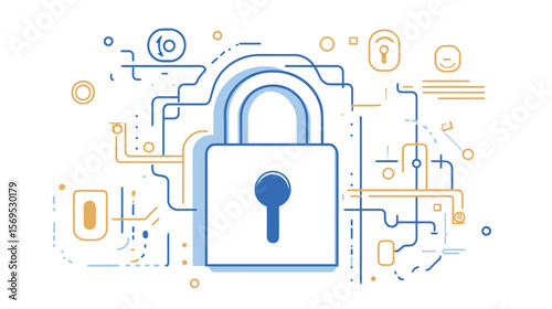 Modern lock icon in line style, minimalist and clean vector design featuring a secure padlock outline symbolizing privacy, safety, and protection for digital, security, and web interface themes.