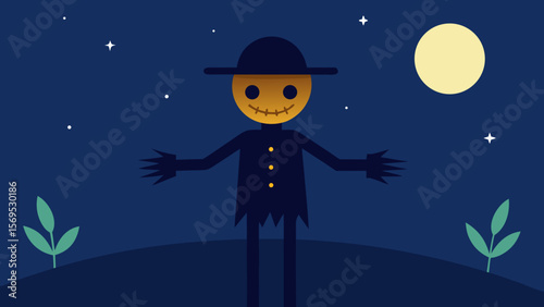 Creepy Scarecrow Coming to Life in a Moonlit Field at Night