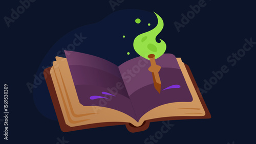 An Ancient Leather Bound Spellbook Open to a Page with a Complicated Spell