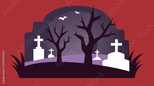 A Paper Cut Diorama of a Graveyard Scene with Multiple Layers Creating Depth