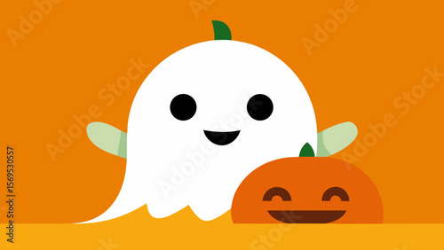 A Shy Little Ghost is Peeking Out from Behind a Large Tombstone in a Graveyard