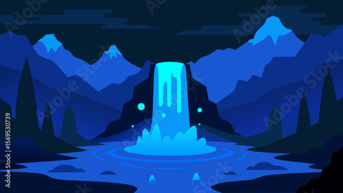 A Haunted Waterfall where the Water Glows with an Eerie Unnatural Green Light
