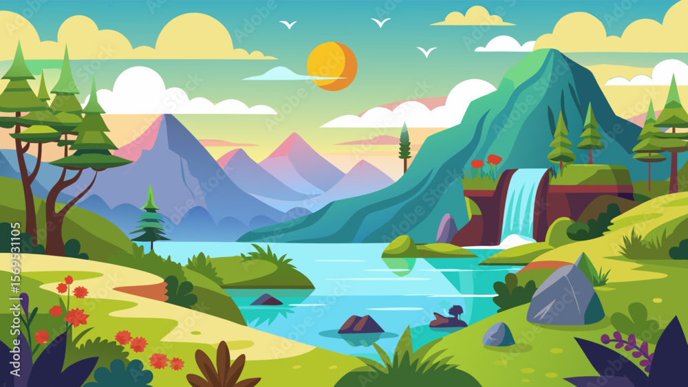 Fototapeta premium summer landscape with lake and mountains