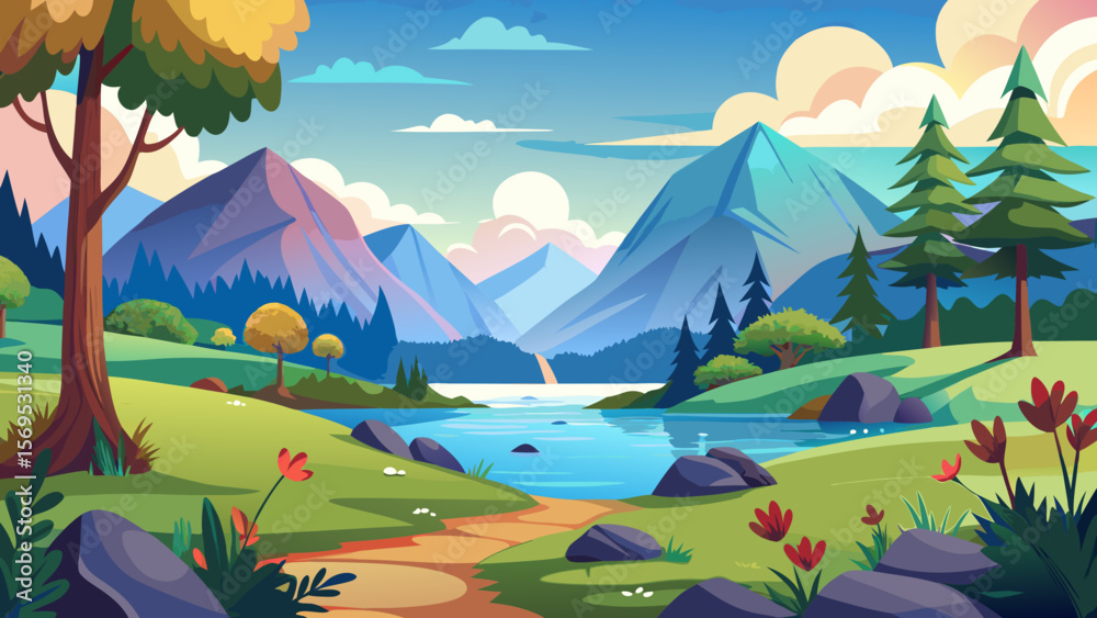 Fototapeta premium summer landscape with lake and mountains