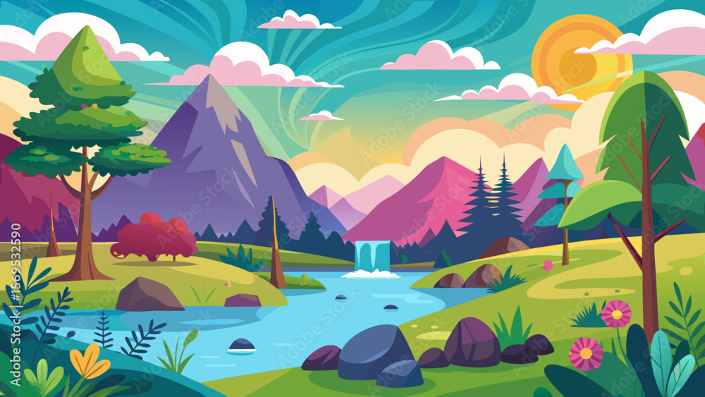 Obraz premium summer landscape with lake and mountains