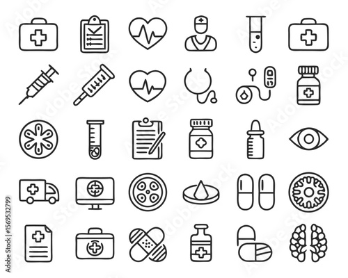 Clean outline graphic representing a medical document form on a clipboard suitable for healthcare applications and patient record keeping interfaces