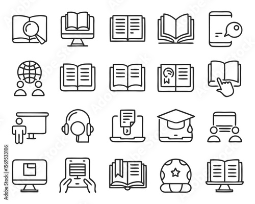 Minimalist graphic design concept for online learning e books and digital education platforms featuring educational elements and modern typography