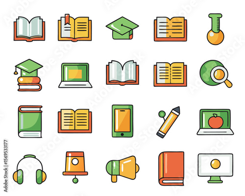 Minimalist graphic design representing online learning digital education and e book resources with a clean aesthetic and educational theme