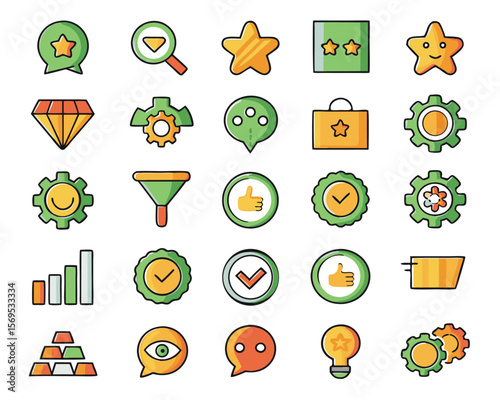 Comprehensive collection of thirty distinct line art symbols focused on business process enhancement efficiency improvements and strategic planning methodologies