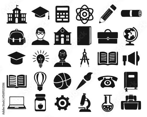 Comprehensive collection of forty distinct educational and learning themed graphic elements presented in a clean modern line art style suitable for digital platforms and web applications