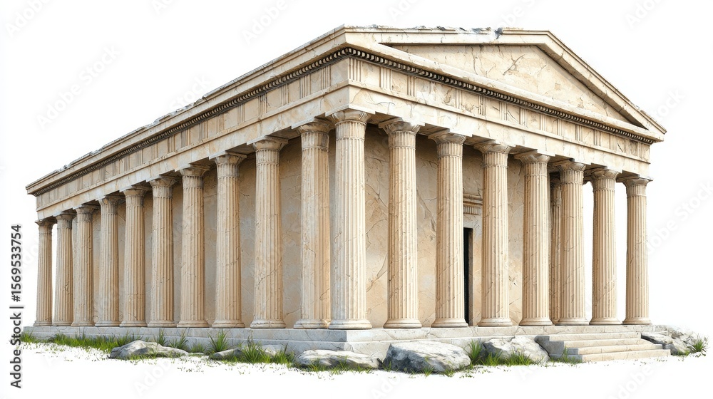 Obraz premium Ancient Greek Temple with Ionic Columns on White Background