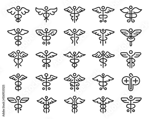 Striking symbolic caduceus medical emblem featuring a serpent and wings representing healthcare and healing professions with classic design elements