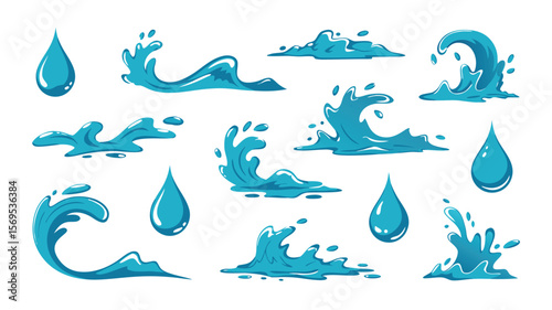 Cartoon Water Drops and Splashes Illustration Set for Design and Creative Projects