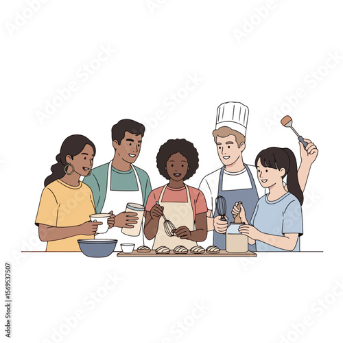 Vector set of people cooking together