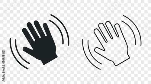 Hand waving, hello flat and outline vector icon set