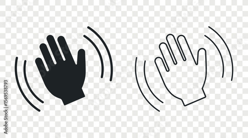 Hand waving, hello flat and outline vector icon set