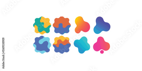 Print   Organic colorful blob shape isolated on transparent background. Abstract fluid shapes vector set, simple decoration forms