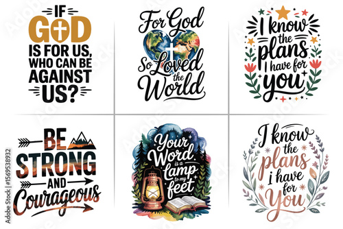 Bible Verses Typography T-Shirt Bundle – Inspirational Christian Quotes, Scripture Lettering, Jesus Crosses & Faith Symbols – Perfect for Shirts, Mugs, Gifts – Editable Vector Design Set