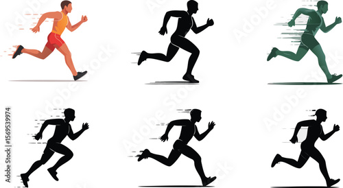 Runners in Motion Depicting Speed and Agility in Various Color Schemes