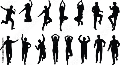 Silhouette Collection of People in Various Poses Jumping, Walking, Celebrating, and Yoga Poses