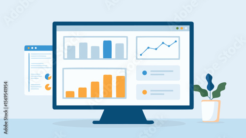 Computer screen displaying charts and graphs for data analysis and visualization purposes shown here