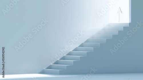 Minimalist White Background Staircase Arrow Ascending Concept - Abstract Progress Growth Development Target Business Presentation
