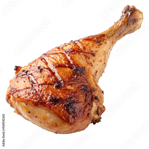 Roasted Piece of Grilled Chicken Isolated on White Background (PNG)