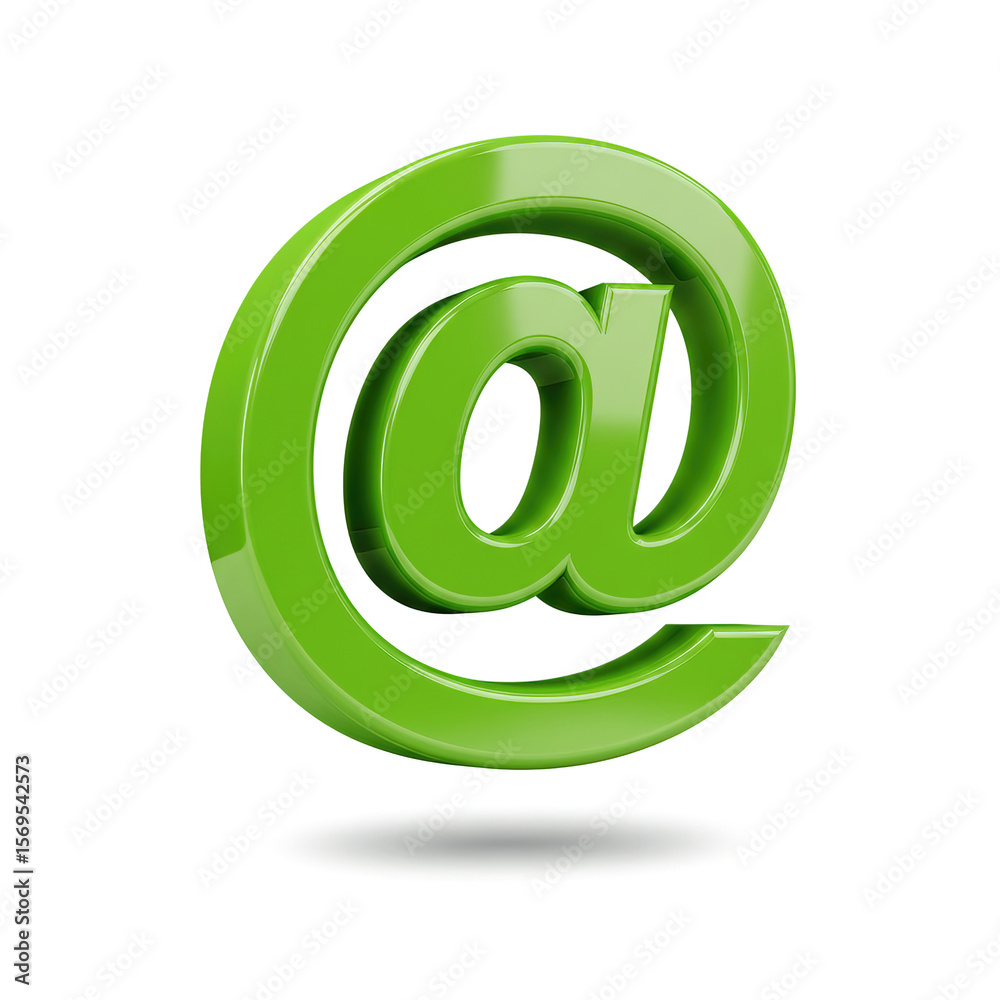 Green at sign, email symbol 3d rendering isolated on white background. Green at sign, email symbol 3d rendering isolated on white background.