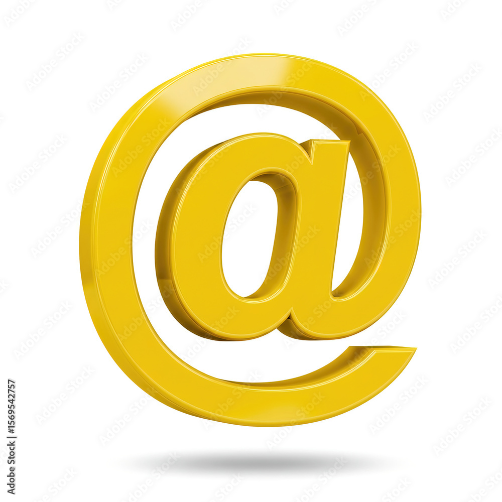 Obraz premium Yellow at sign, email symbol 3d rendering isolated on white background.