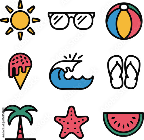 Summer Essentials Vector Icons | Hot Weather & Holiday Symbols


