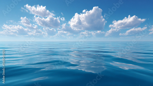 Wallpaper Mural Serene ocean scene under a bright blue sky with fluffy white clouds on a clear day Torontodigital.ca