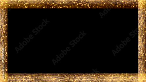 particles lines loop border Transparent Video. Gold frame, glittering rectangle animated on Transparent background. Seamless loop