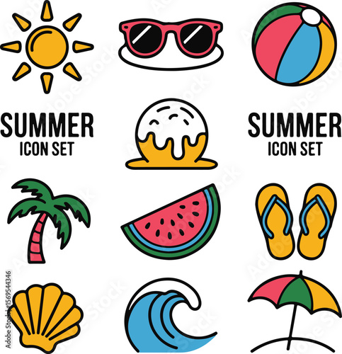 Summer Essentials Vector Icons | Hot Weather & Holiday Symbols

