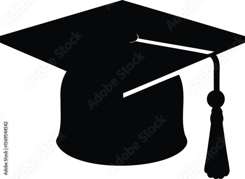 Black silhouette of academic graduation cap with tassel in flat style for education and success themes vector illustration

