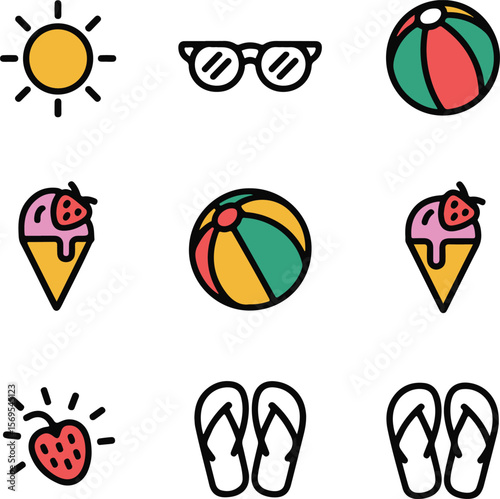Hand Drawn Summer Clipart Pack | Beach Ball, Waves, Ice Cream

