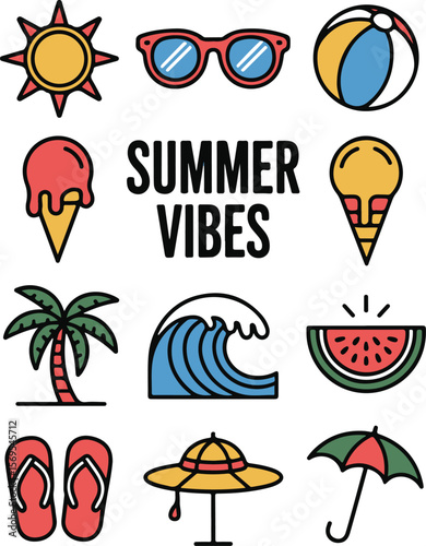 Hand Drawn Summer Clipart Pack | Beach Ball, Waves, Ice Cream

