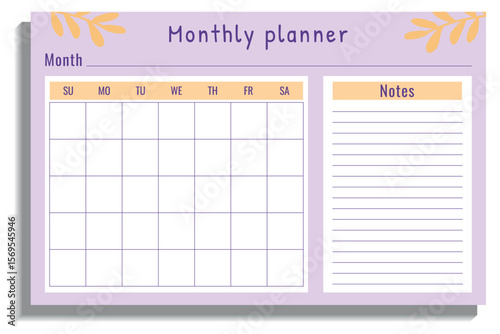 Cute Monthly Planner Template with Notes Section in Pastel Colors – Printable Organizer for Kids and Adults