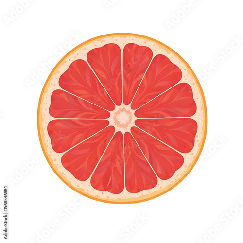 Fresh Grapefruit Slice with Vibrant Colors, Top View of Juicy Citrus Grapefruit Segment, Healthy Pink and Orange Grapefruit Cross-Section.